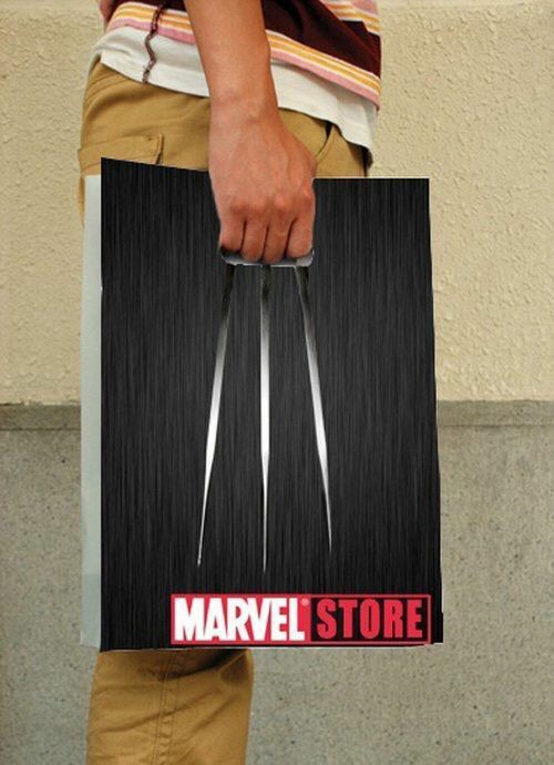 La Marvel ha elegido este diseño para la publicidad sobre bolsas de papel.