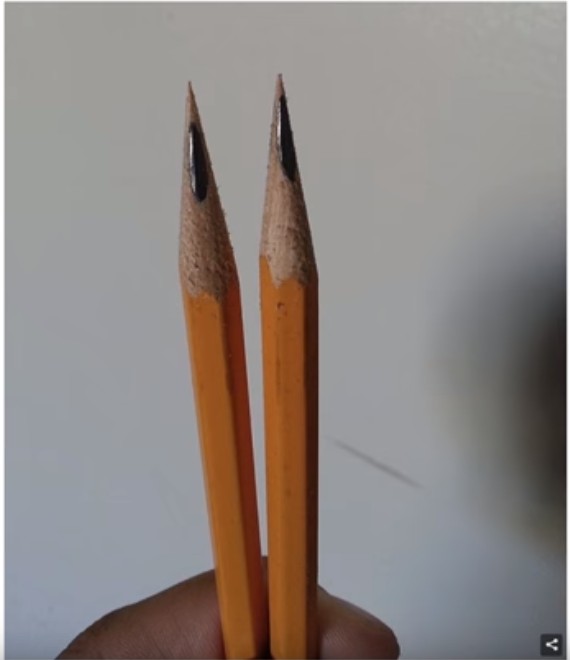 Wanneer potloden op deze manier geslepen zijn.