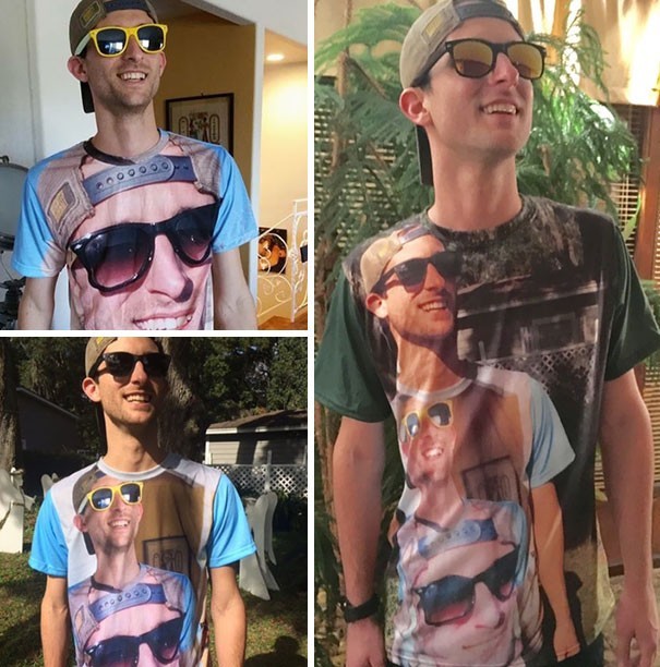 1. A guy decides to give his brother a T-shirt every year for his birthday, depicting himself wearing the T-shirt from the previous year --- and this is already the third year!