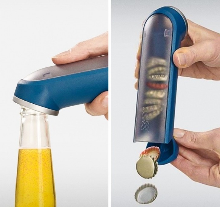 12. A bottle opener that collects the caps