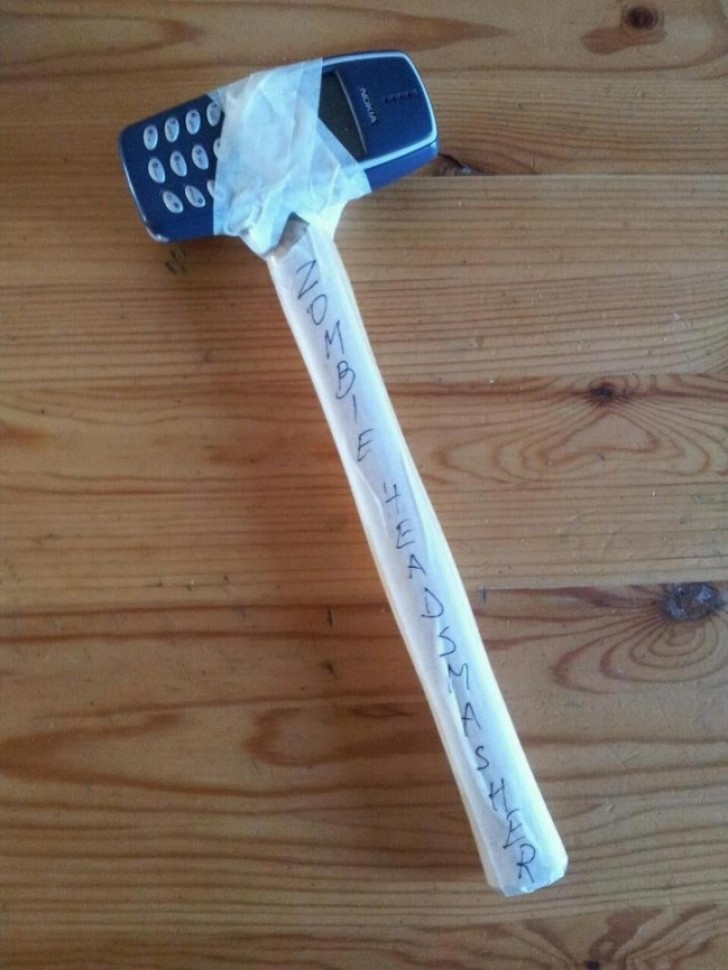 18 - To emphasize with irony, the indestructibility of the Nokia cellphone by transforming it into an anti-zombie weapon!
