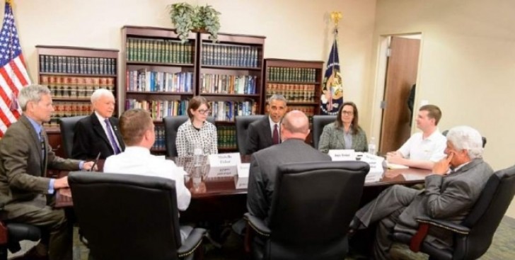 24. One of the participants at this meeting did not know that they would meet ex-President Obama --- guess who it is?