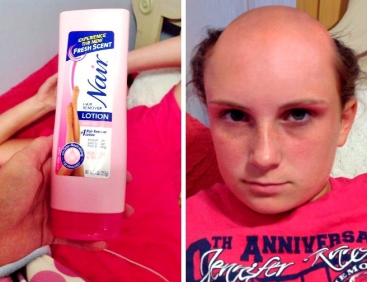 9. Cette fille a utilisé sa crème d'épilation en pensant que c’était son shampoing.
