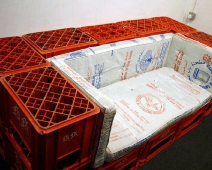 10. Never throw away plastic box crates ... everyone needs a sofa!