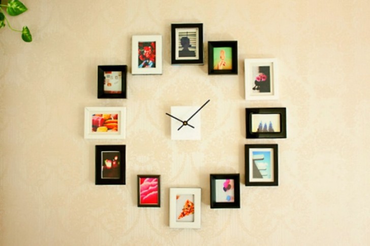 4. A wall clock created with photos ... Very simple and original!