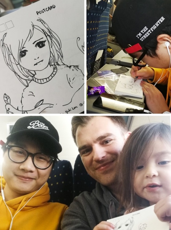 Le papa et sa fille étaient assis à côté d'un concepteur de jeux vidéo pendant un voyage de 6 heures: le jeune homme a passé presque tout son temps à divertir la petite fille en la dessinant et en discutant avec elle.