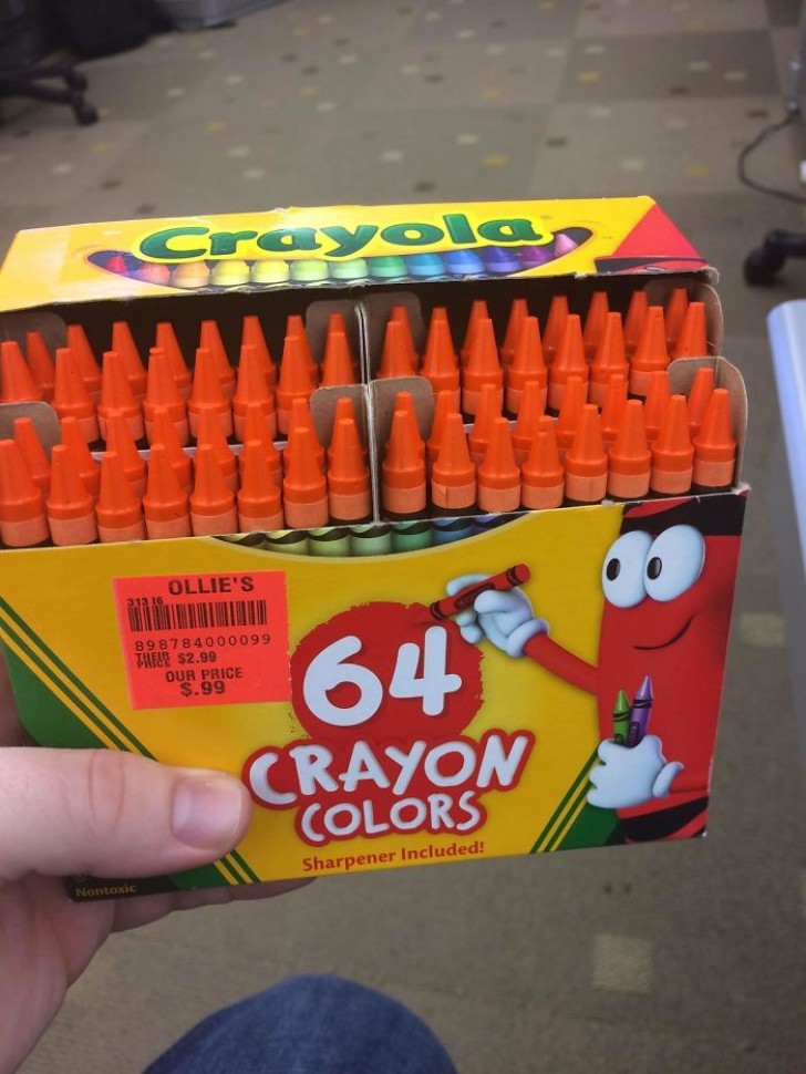 C'est vrai qu'ils ne coûtent que 1 $.... Mais qui a besoin de 64 crayons de la même couleur?