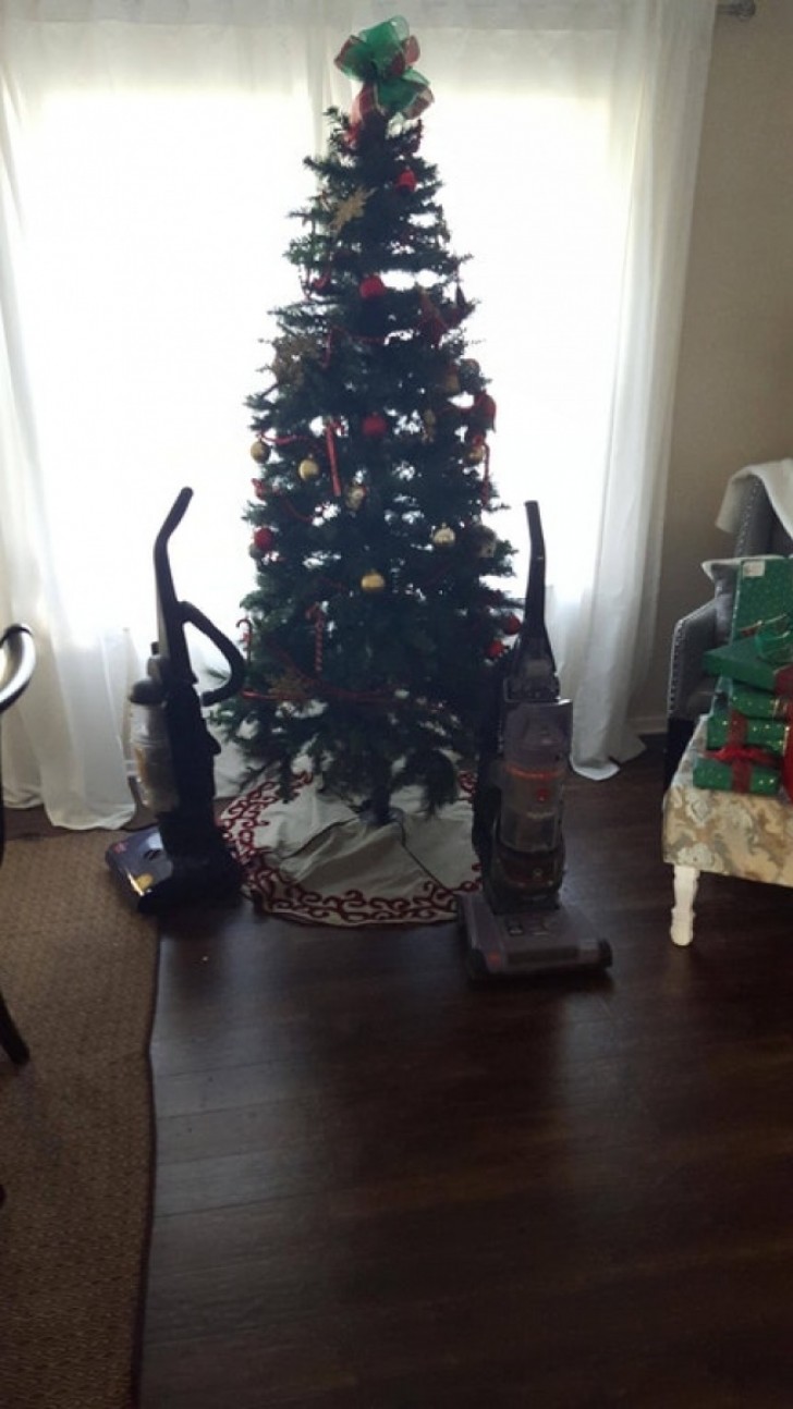 6. An original method to keep pets away from Christmas tree decorations. They hate vacuum cleaners!