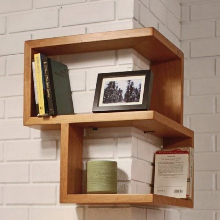 8. The corner shelf enhances a part of a room that is usually ignored and it also adds space in an artistic way.