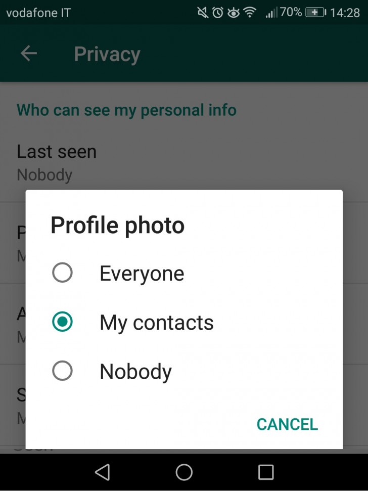 2. Wusstet ihr dass man auswählen kann, der das Profilfoto auf Whatsapp sehen kann? Wähle aus unter Einstellungen >Account>Privacy. 