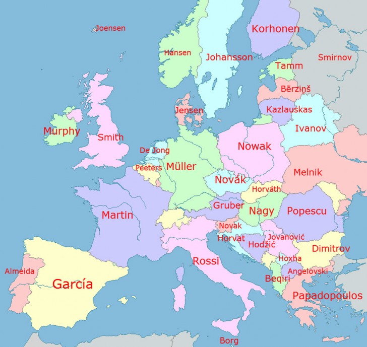 8. Die meist verbreiteten europäischen Nachnamen