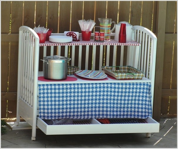 8. Even as a pantry for the garden, the usefulness of a baby crib is noted!