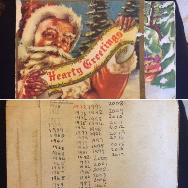 8. "My grandmother and her brother sent the same Christmas card back and forth to each other for 63 years!"