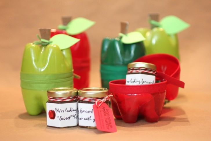 16. Make plastic "apple" containers to store small sample jars or accessories or whatever you want!