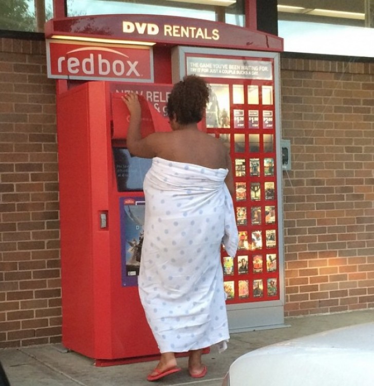 After realizing that she had seen all her DVDs, she went down to rent another one on the fly!