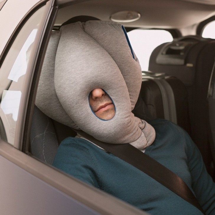 An Ostrich pillow for taking naps while traveling