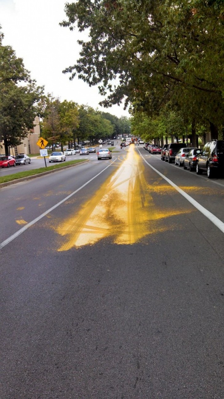 Here's what happens when a truck that carries paint has an accident ...