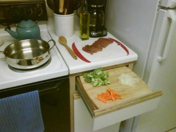 Use a cutting board as a momentary support surface that serves its purpose very well!