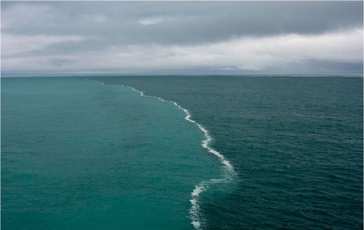 Le acque di un fiume particolarmente ricche di sedimenti glaciali si riversano nel Golfo dell'Alaska creando questo particolare effetto.