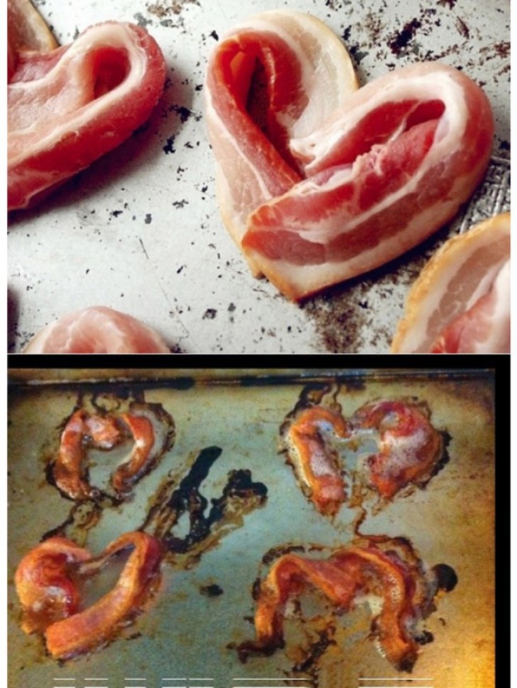 1. Heart-shaped bacon slices ... more or less!