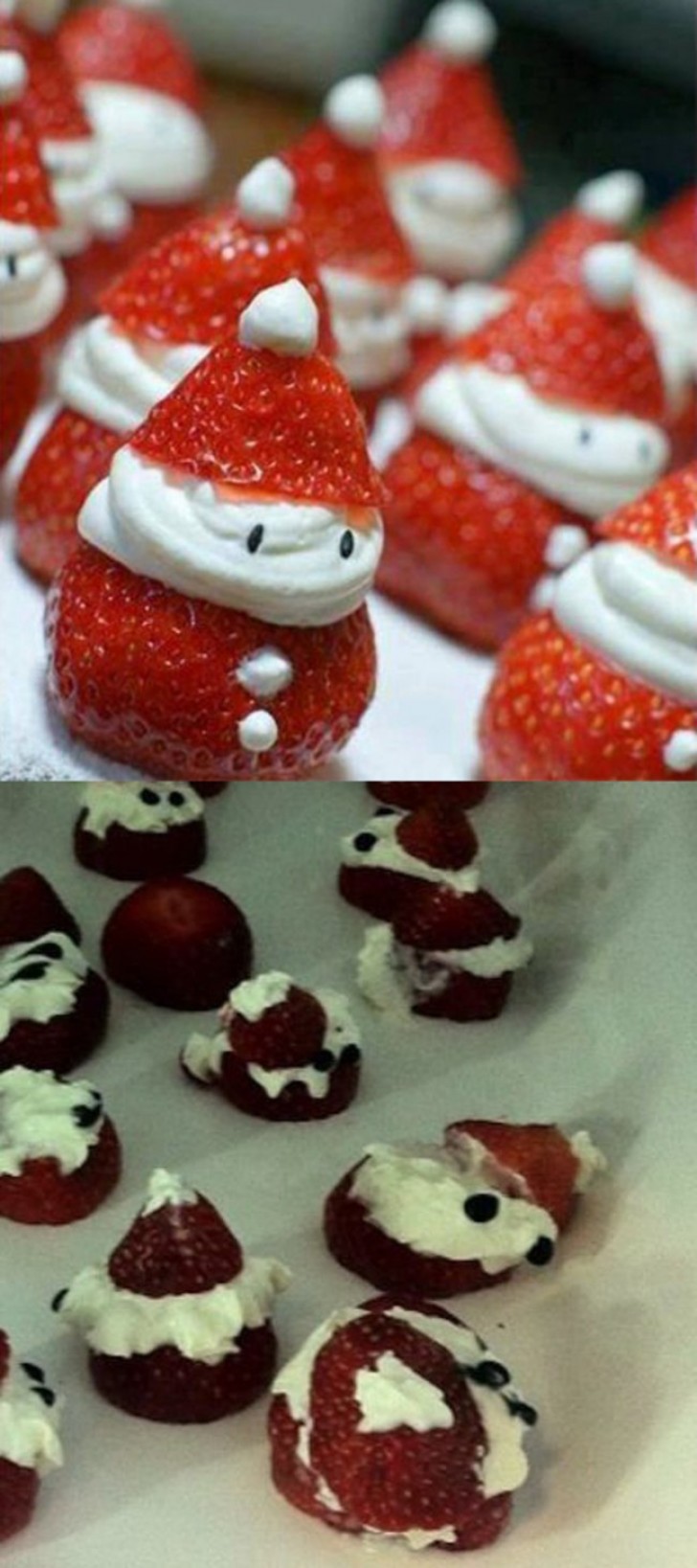 Le Père Noël en fraises à la crème: c'était peut-être mieux de les garder au frais!