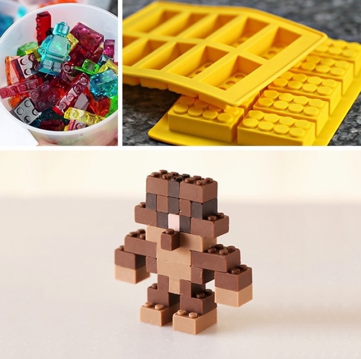 Moules en forme de Lego pour chocolats et gélatines.