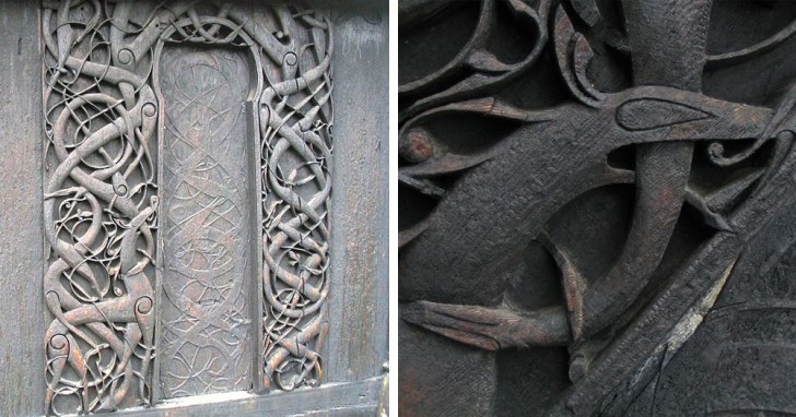 Die Details der Gravuren an der Eingangspforte...