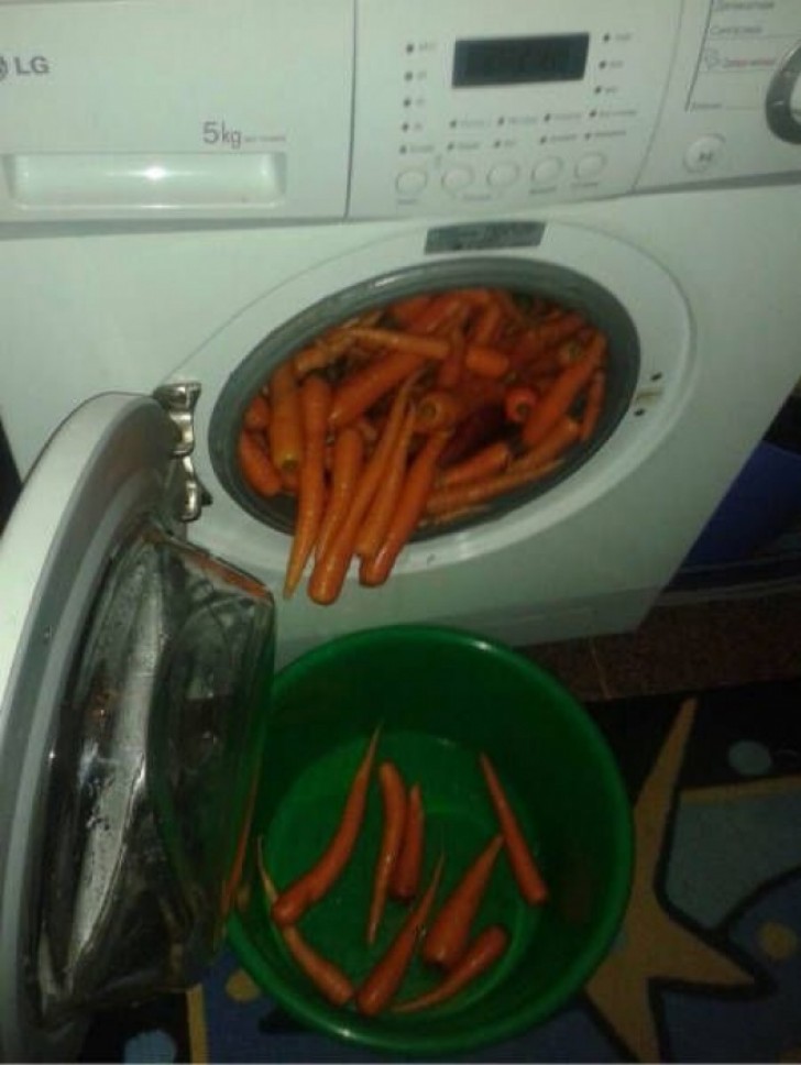 Une montagne de carottes terreuses? Heureusement il y a la machine à laver....