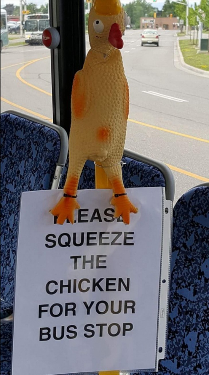 Au Canada, le problème du bouton pour l'arrêt cassé se résout avec un poulet en caoutchouc.