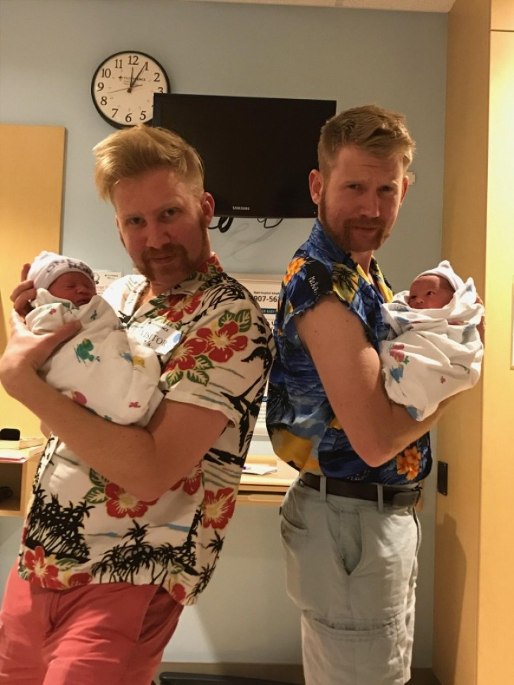 "Our sister gave birth to twins, and we know that the first pictures of newborn babies are forever, so we combed our hair, shaved, and dressed for the occasion."