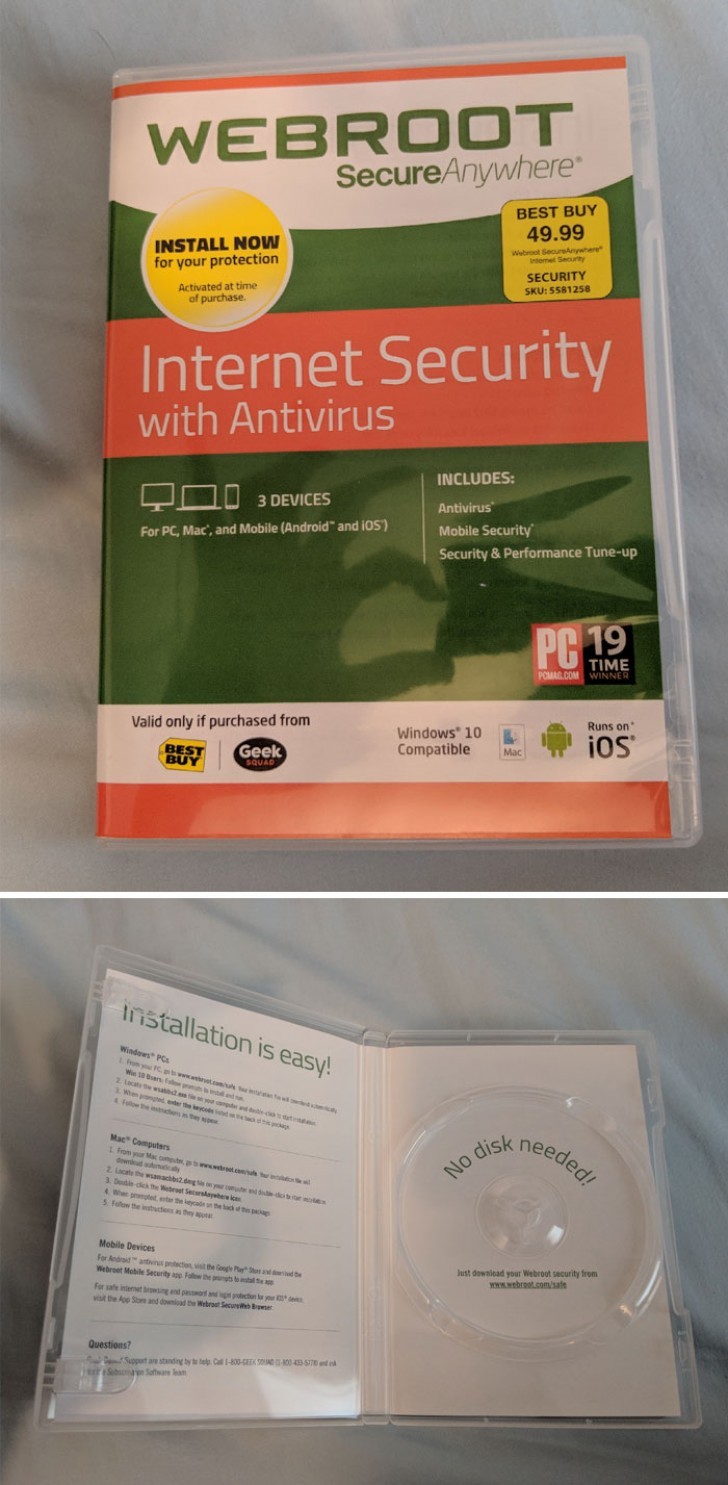 An antivirus so simple to install that does not need a CD, and that's okay ... So why sell it in this format?