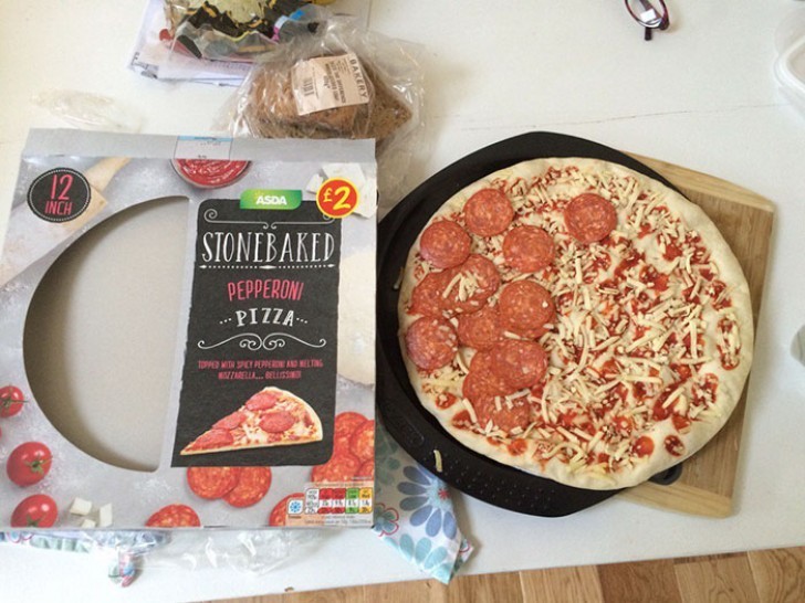 Omfördela salamiskivorna innan du lagar pizzan!