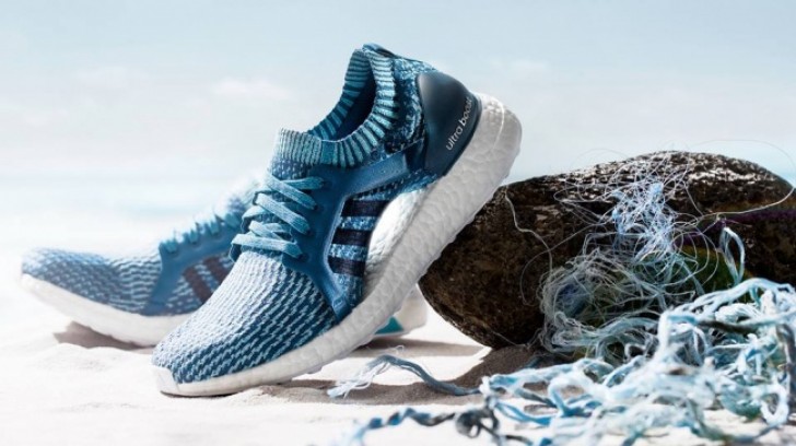 Shoes created with plastic waste collected from the Earth's oceans.