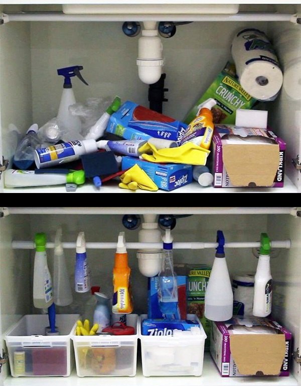 The space under the sink is always subject to clutter and dirt. Organize it using this photo for inspiration!