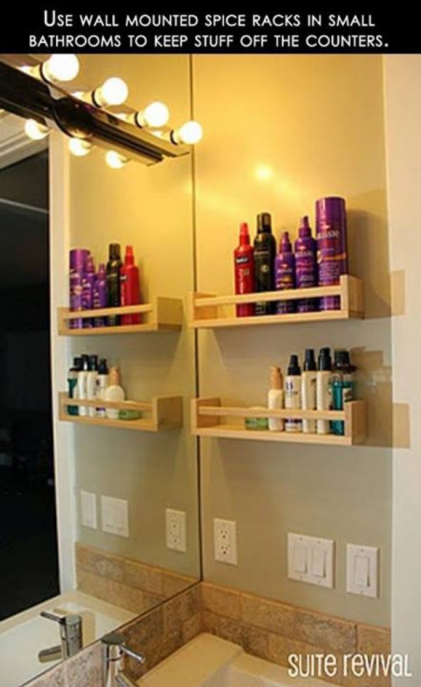 If the sink and the bathroom cabinet that comes with it are small, always remember that you can use the walls!