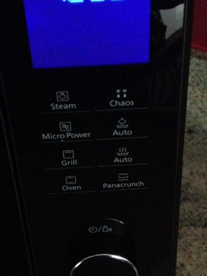 2. Die Mikrowelle meiner Oma hat einen furchterregenden Knopf namens "Chaos"... was passiert wenn man den drückt?