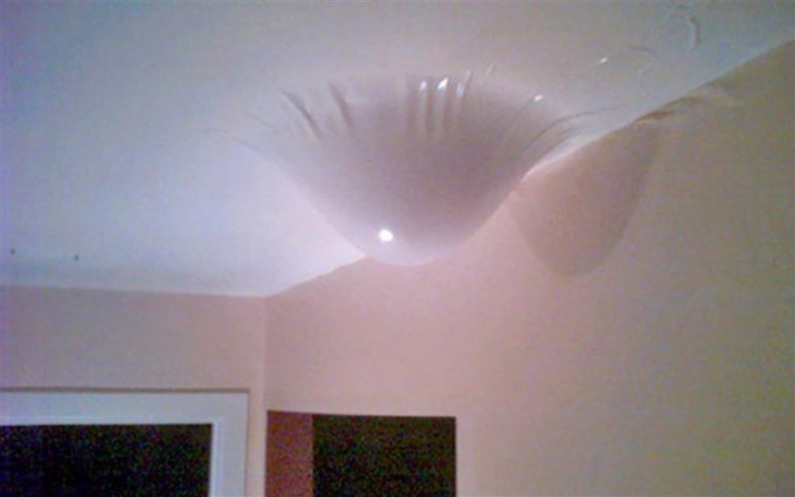 23. The water that has filtered down from the upper floor is now collected in the ceiling paint. AND NOW???