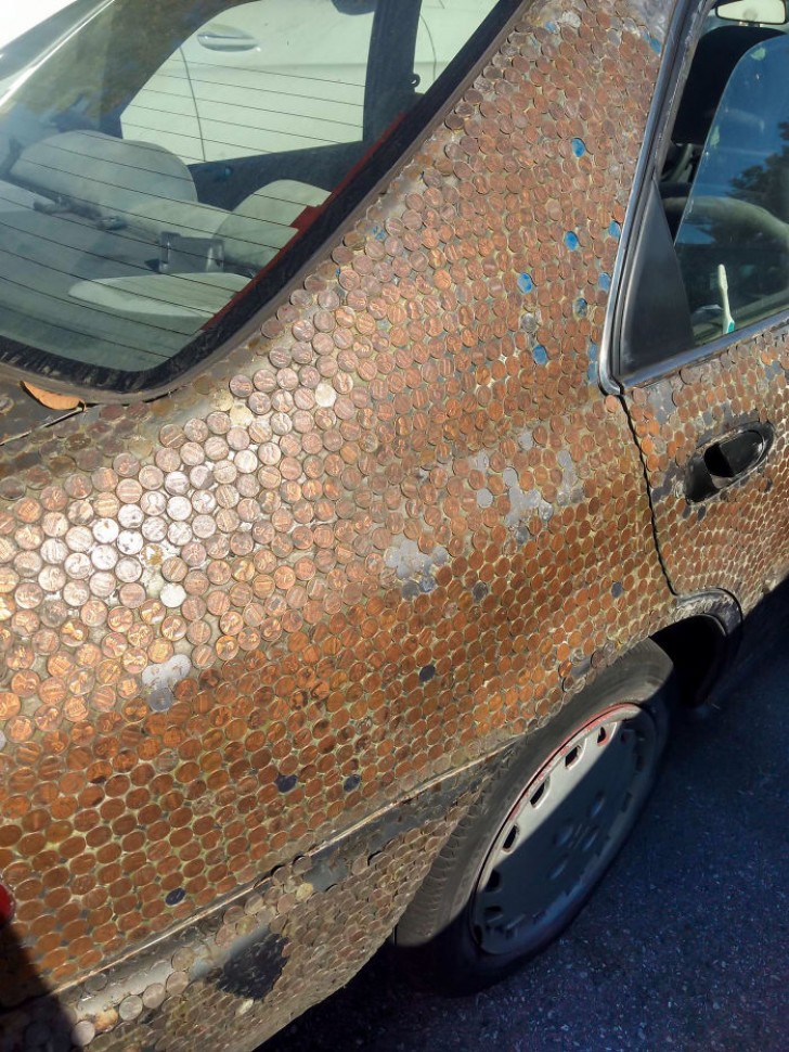 14. A car covered with copper pennies ... but why?