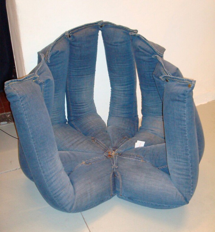 4. "Please sit down on my chair created with jeans" - "No thanks, I'm fine standing."