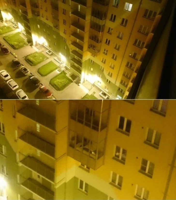Une voiture sur un balcon au cinquième étage.....