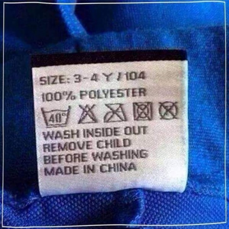 "Remove the child before washing" --- these washing instructions are written in detail.