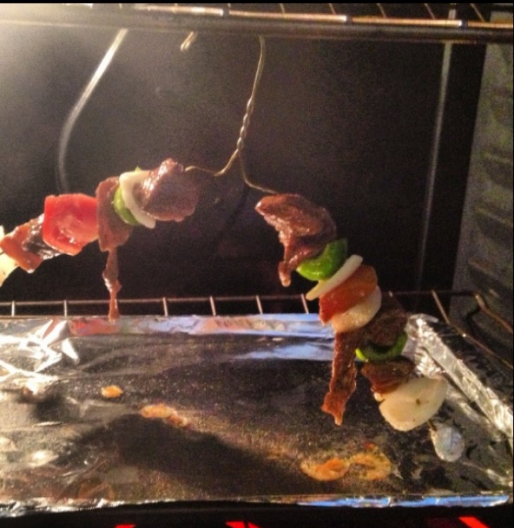 And what about you? Have you ever used a wire clothes hanger to cook shish kebabs?!