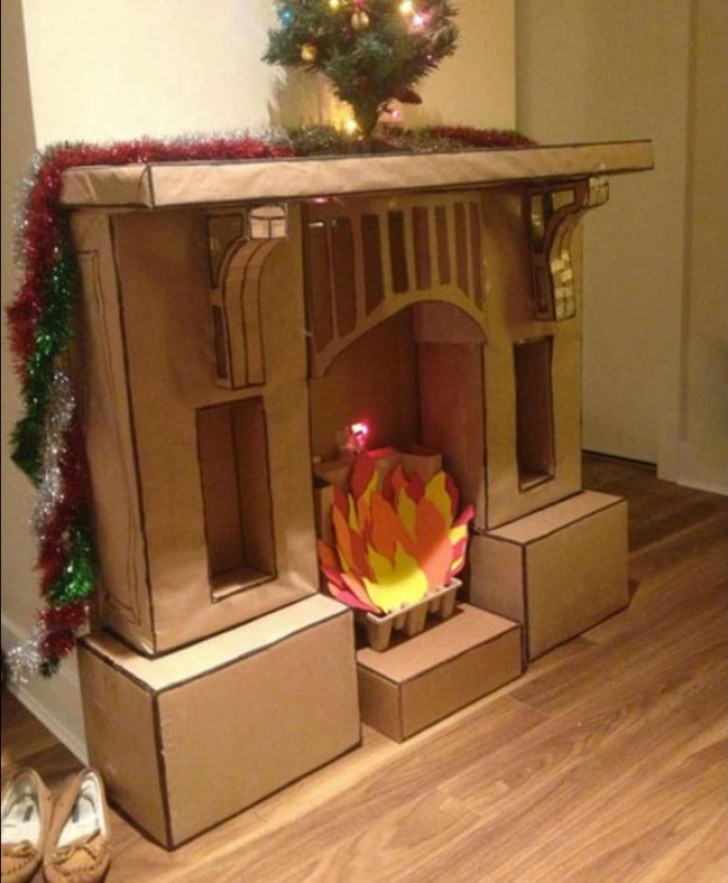 They could not afford a real fireplace, so he created a fake one, but it warms the heart just like a real one.