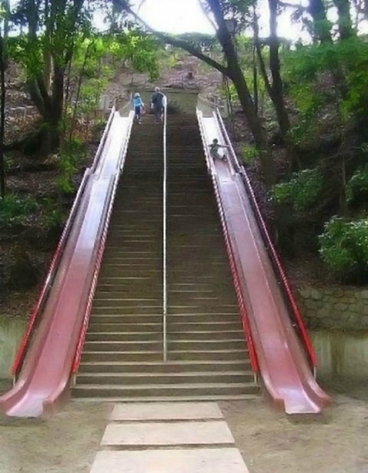 1. Un toboggan au lieu d'un escalier? C'est très bien !