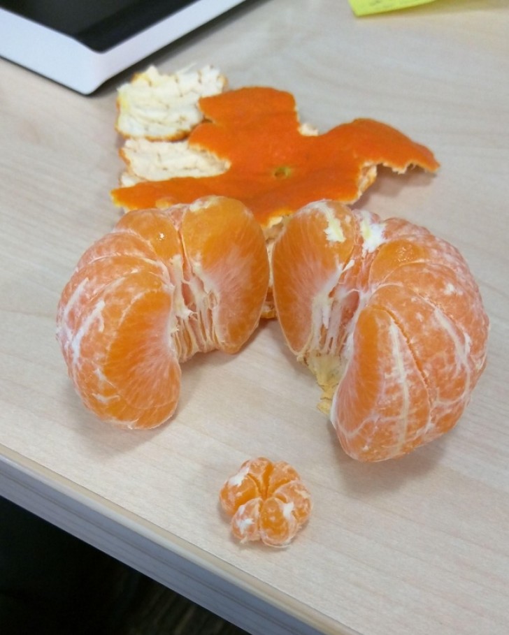 "La mandarine d'aujourd'hui avait un bébé mandarine à l'intérieur."