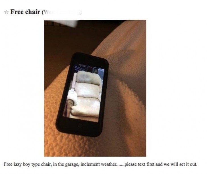 Someone has published the post of a sofa for sale but the person took a picture of a cell phone in which there was a photo of the sofa while the cell phone is resting on the sofa itself!