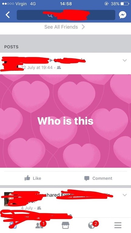 "Mijn vriendin heeft een Facebook profiel voor mijn vader gemaakt. Dit is zijn eerste post: 'Wie is dit'".