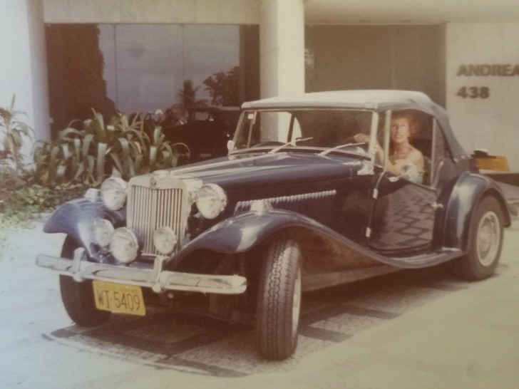 "My grandmother aboard her magnificent car in 1980."