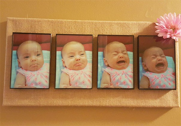 My mother gave me the sweetest gift in the world! A set of photos of my baby daughter bursting into tears!