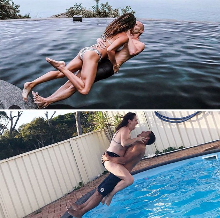 De kan kyssa varandra när de faller i vattnet, det andra paret ... Nej!